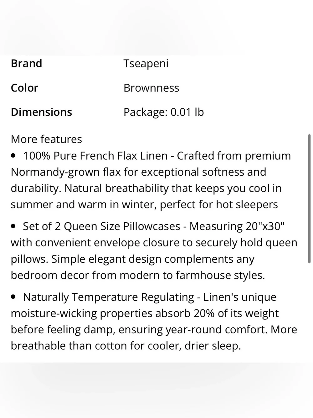 QUEEN SIZE Pillowcases 100% Pure French Flax Linen (2-pack)  20x30” BROWNNESS